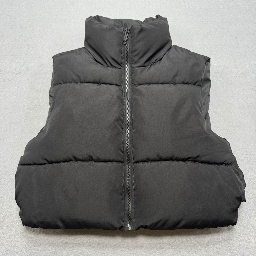 Aeropostale Puffer Vest Women's Medium Black Quilted Zip Up Mock Neck Outerwear